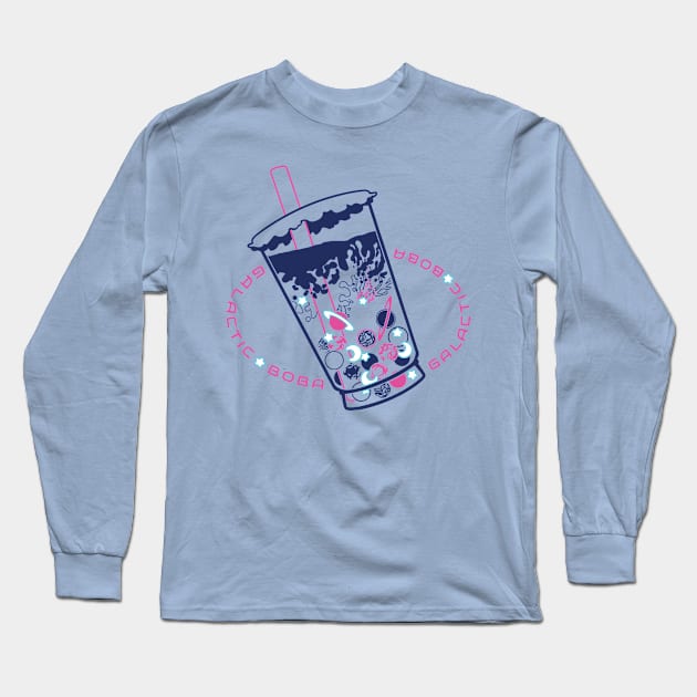 Galactic Boba (version navy pink white) Long Sleeve T-Shirt by StudioBliz